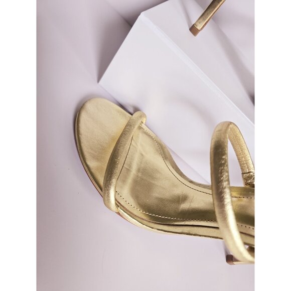 Schutz Taliah Metallic Gold Leather Slip On Stilettos High Heels Sandals 9.5 - Picture 5 of 12